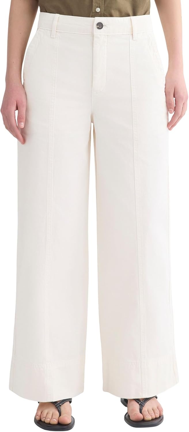 image:imageEverlane Womens Seamed WideLeg Pant OCS Organic Cotton Linen Blend HighRise WideLeg TrouserBone