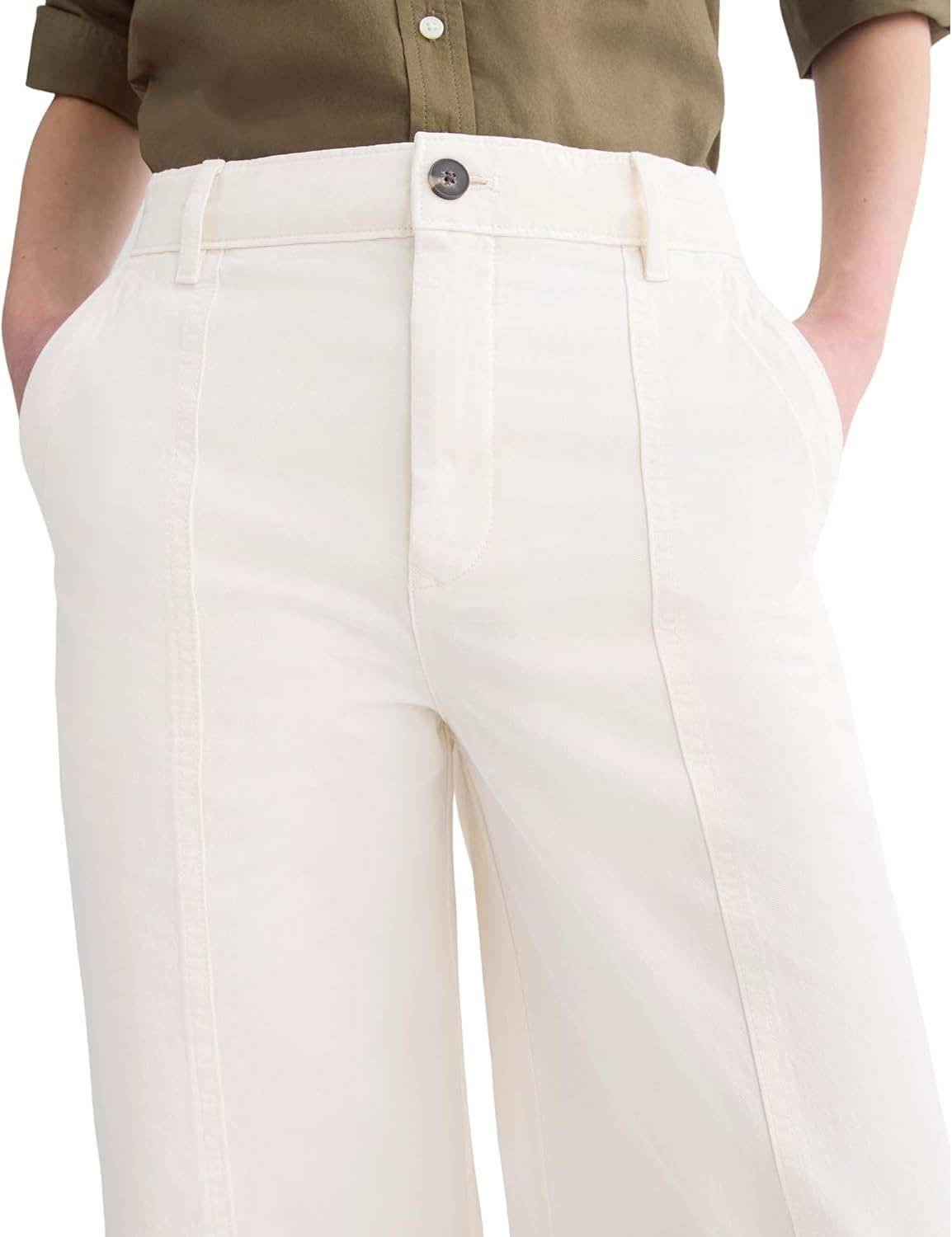 image:imageEverlane Womens Seamed WideLeg Pant OCS Organic Cotton Linen Blend HighRise WideLeg TrouserBone