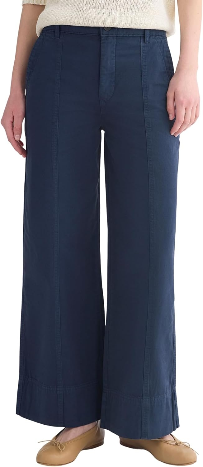 image:imageEverlane Womens Seamed WideLeg Pant OCS Organic Cotton Linen Blend HighRise WideLeg TrouserNavy