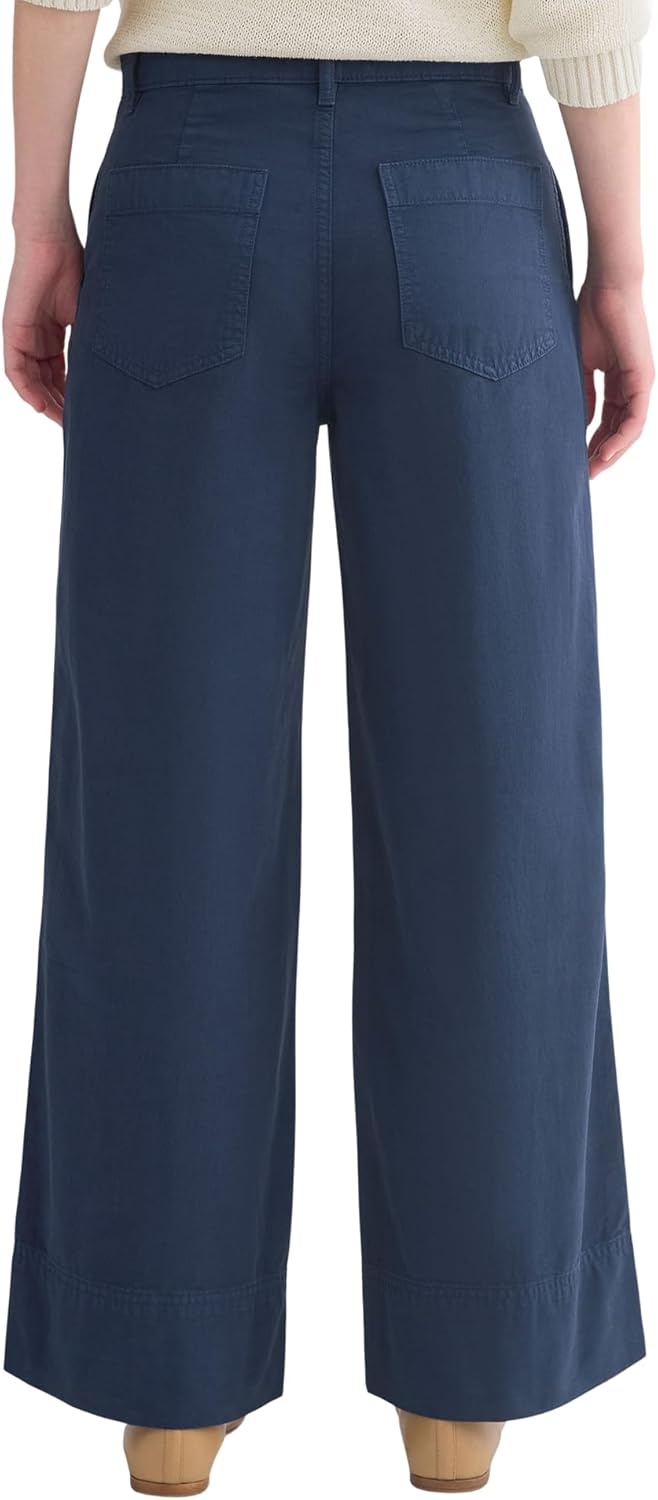 image:imageEverlane Womens Seamed WideLeg Pant OCS Organic Cotton Linen Blend HighRise WideLeg TrouserNavy