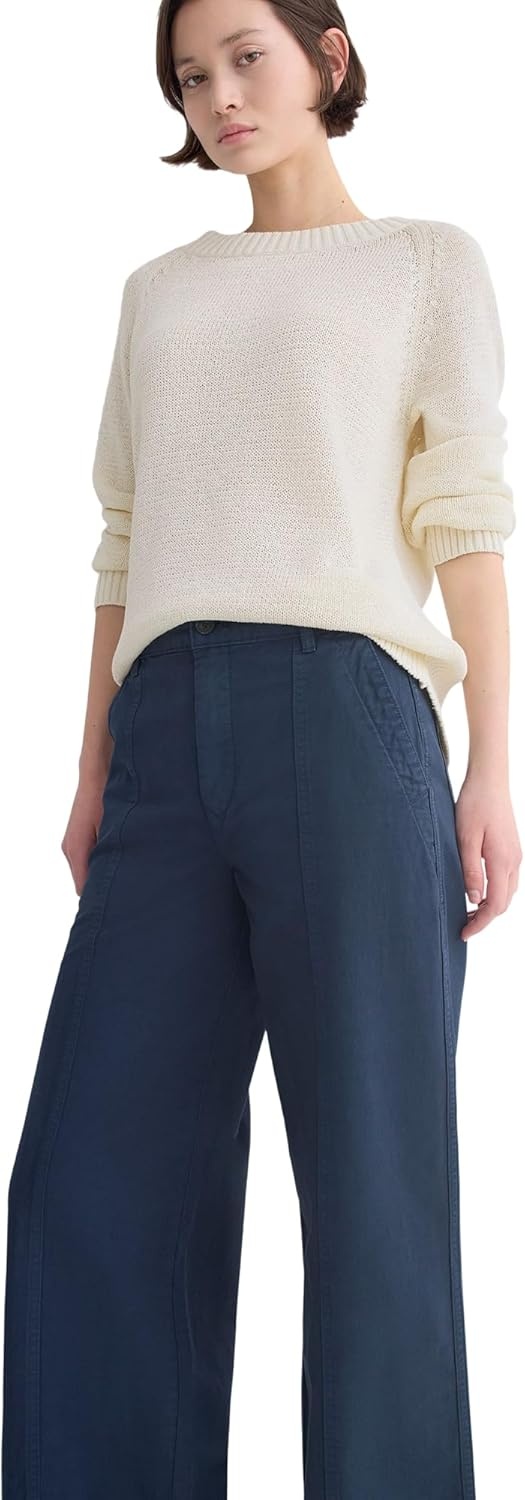 image:imageEverlane Womens Seamed WideLeg Pant OCS Organic Cotton Linen Blend HighRise WideLeg TrouserNavy
