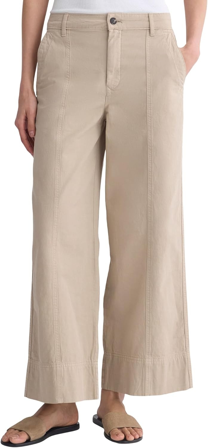 image:imageEverlane Womens Seamed WideLeg Pant OCS Organic Cotton Linen Blend HighRise WideLeg TrouserTrench Coat Khaki