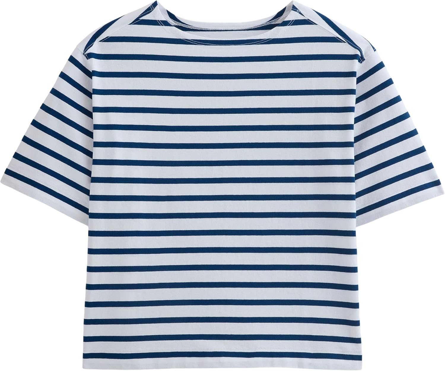 image:imageEverlane Womens The Mariner Tee Relaxed Boat Neck Boxy Cotton Knit Top with Dropped ShoulderWhiteEstate Blue