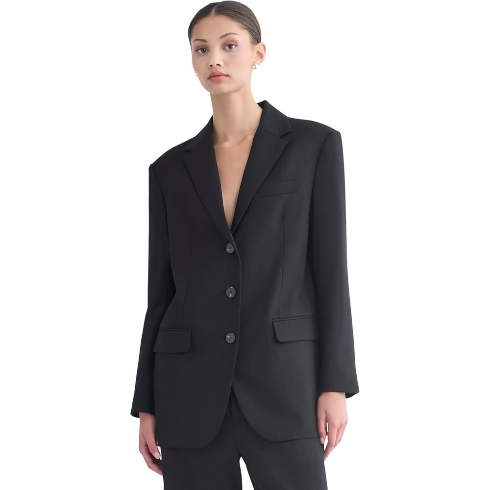image:imageEverlane Womens Blazer in Tailor Twill Stretch RWS Wool Blend Oversized SingleBreasted BlazerBlack