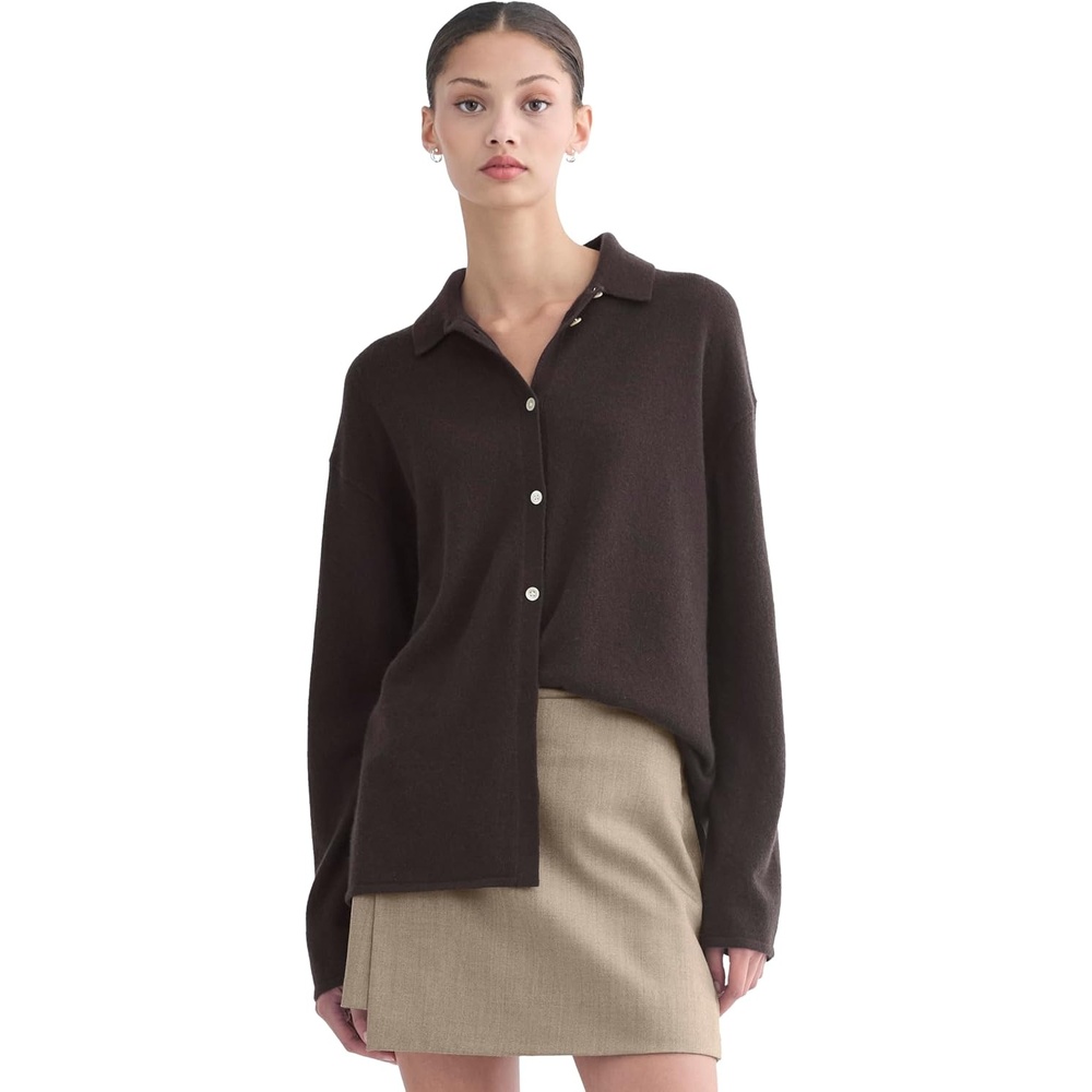 image:imageEverlane Womens Cashmere Buttonup ShirtDark Chocolate