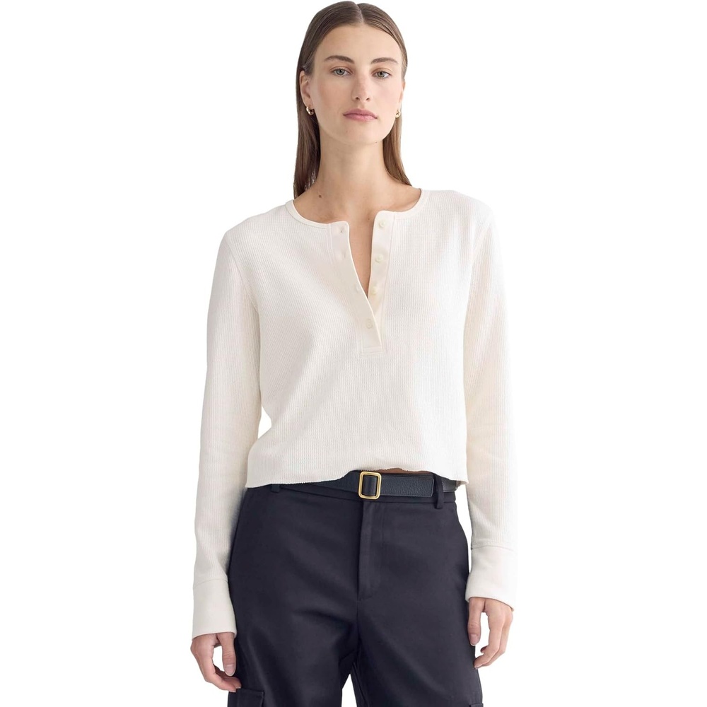 image:imageEverlane Womens Everlane Boxy Henley in Cozy WaffleBone