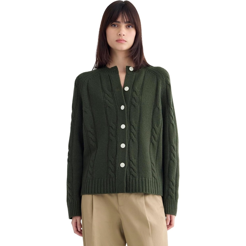 image:imageEverlane Womens Everlane Cable Cardigan in Extrafine Luxe MerinoDark Forest
