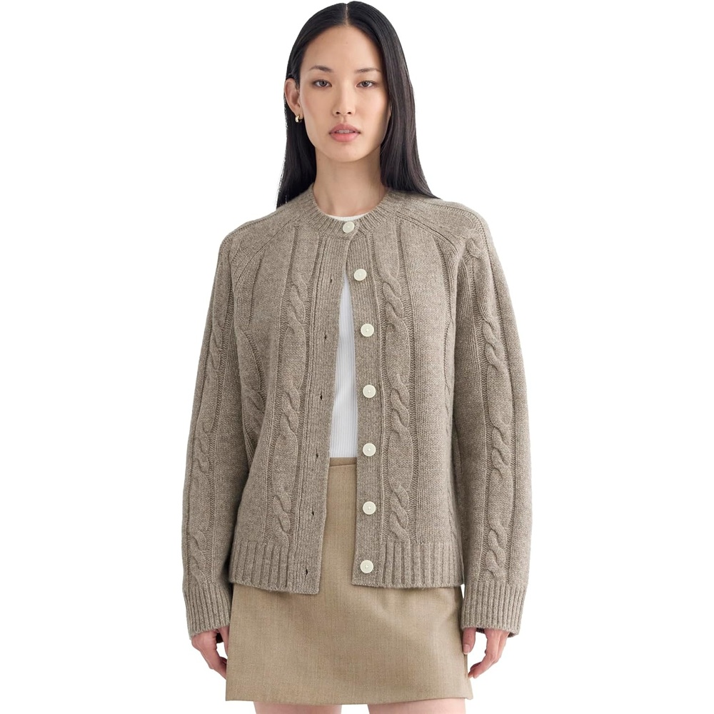image:imageEverlane Womens Everlane Cable Cardigan in Extrafine Luxe MerinoHeather Soft Taupe