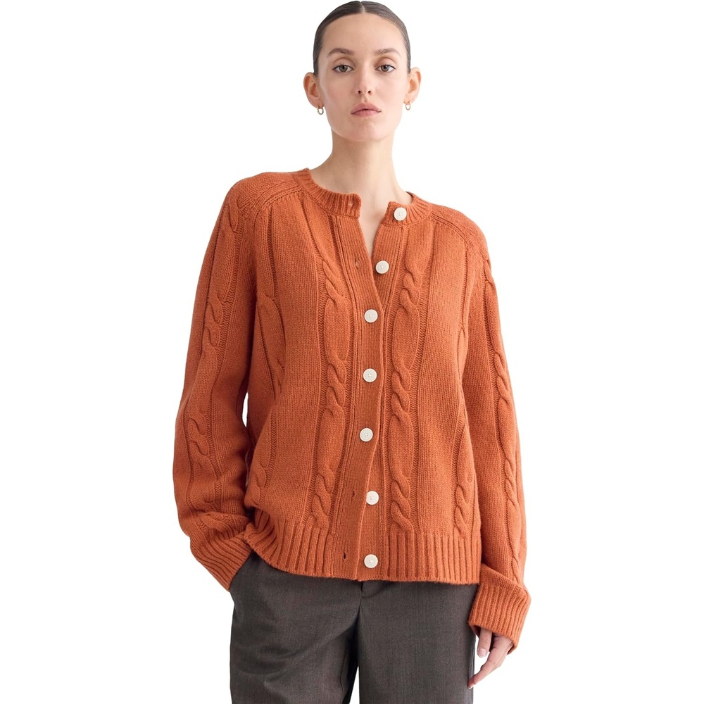image:imageEverlane Womens Everlane Cable Cardigan in Extrafine Luxe MerinoRust Heather
