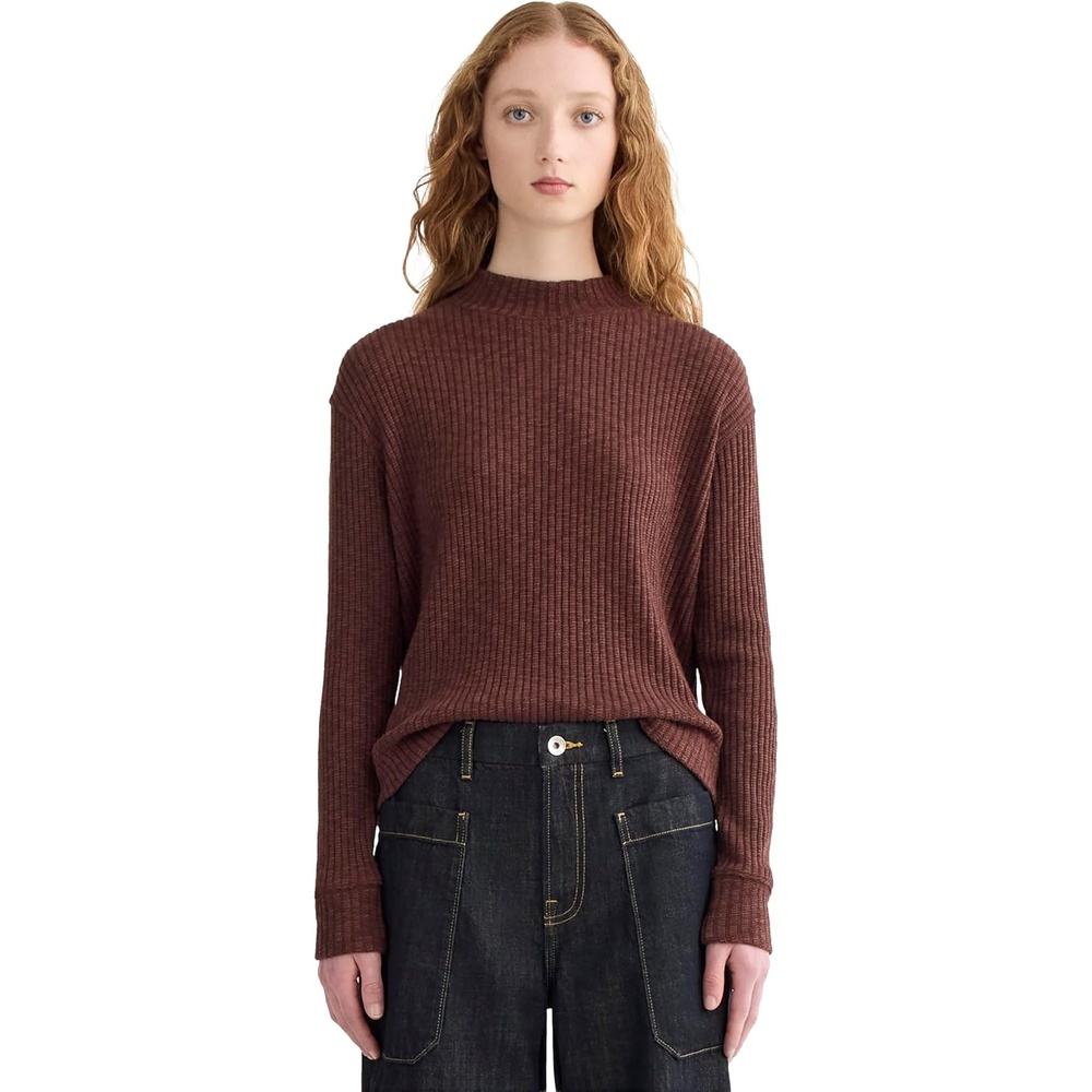 image:imageEverlane Womens Everlane The Cozy Rib FunnelNeckDark Mahogany