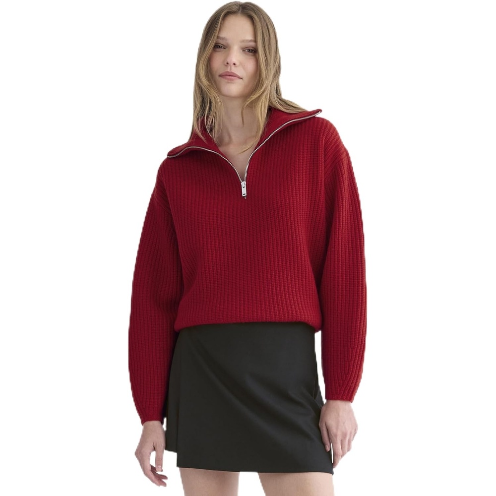 image:imageEverlane Womens Everlane The HalfZip Sweater in Luxe MerinoBerry Red