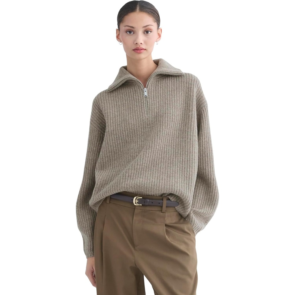 image:imageEverlane Womens Everlane The HalfZip Sweater in Luxe MerinoHeather Soft Taupe