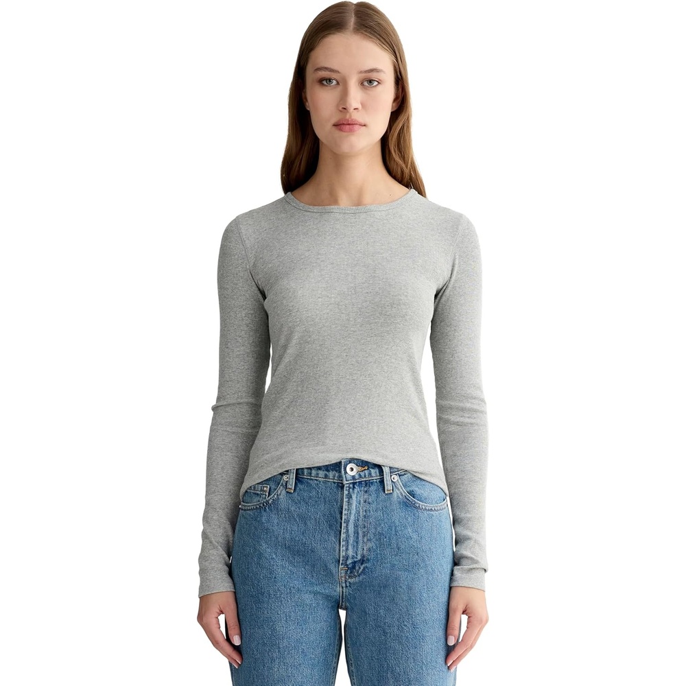 image:imageEverlane Womens Everlane The Luxe Rib LongSleeve CrewWashed Heathered Grey