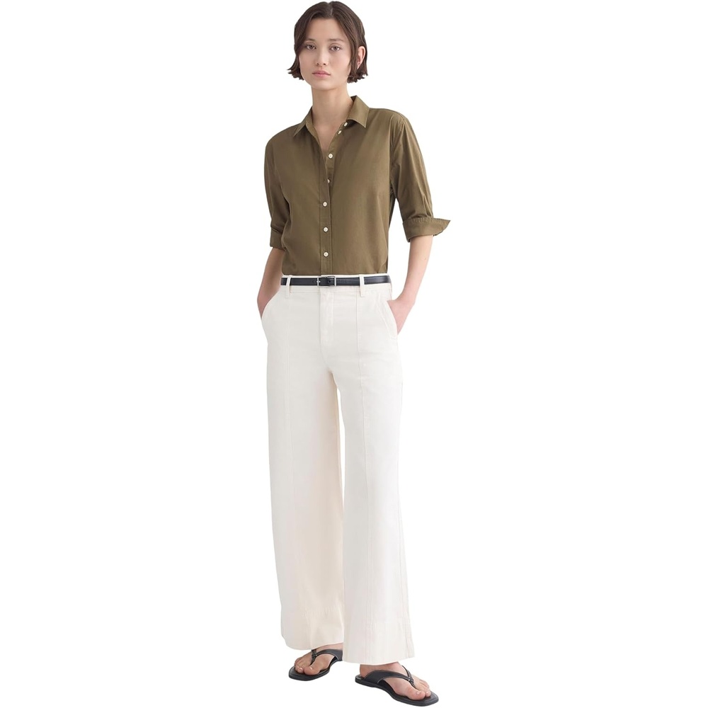 image:imageEverlane Womens Seamed WideLeg Pant OCS Organic Cotton Linen Blend HighRise WideLeg TrouserBone