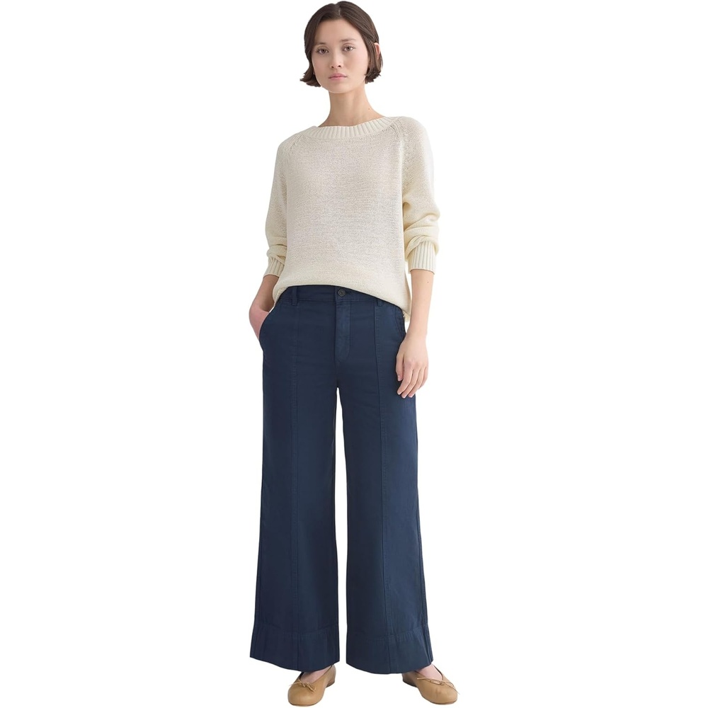 image:imageEverlane Womens Seamed WideLeg Pant OCS Organic Cotton Linen Blend HighRise WideLeg TrouserNavy