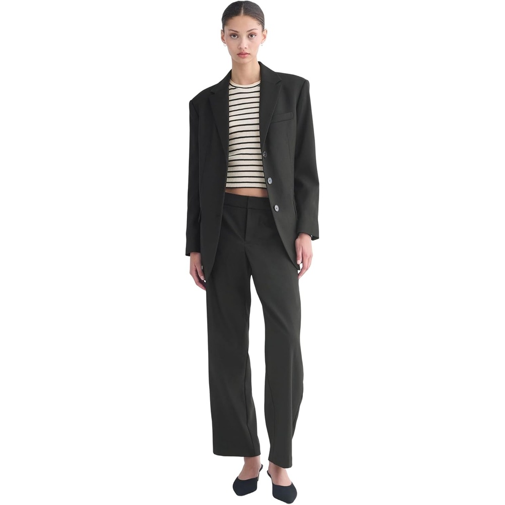 image:imageEverlane Womens StraightLeg Trouser in Tailor Twill  RWS Stretch Wool Blend FloorLength Dress PantBlack
