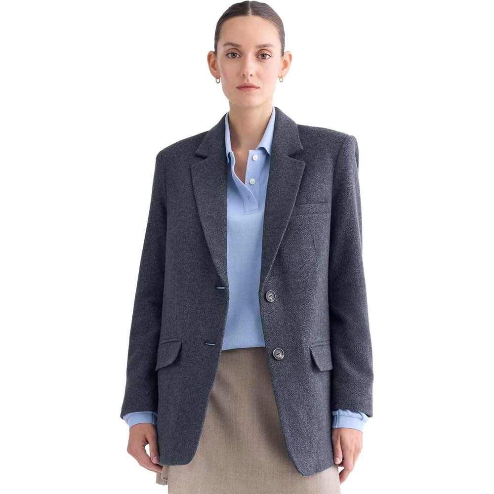 image:imageEverlane Womens The Oversized Blazer in WoolNavy Herringbone
