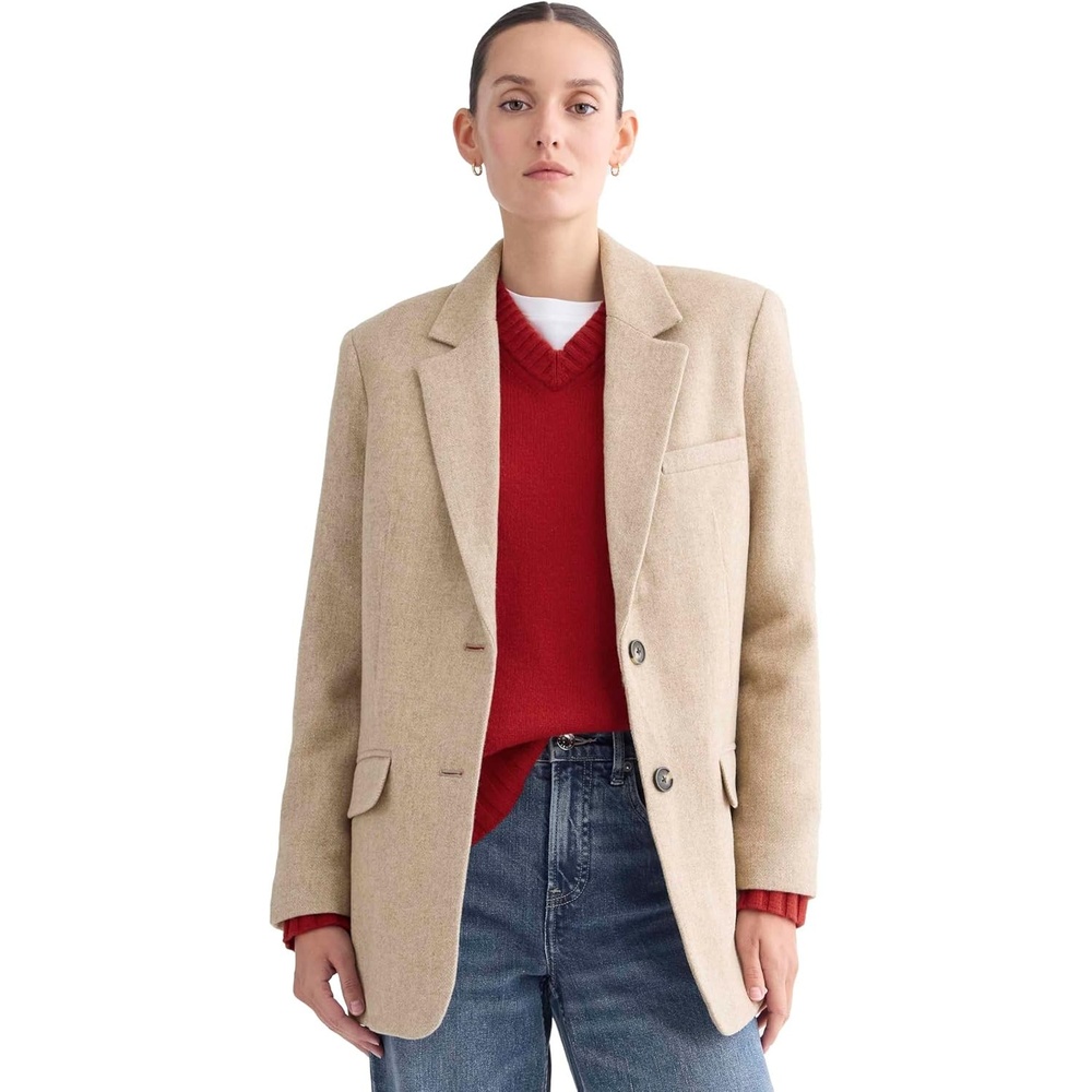 image:imageEverlane Womens The Oversized Blazer in WoolTaupe Herringbone