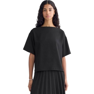 Everlane Women’s Drapey Crepe Top | GRS Recycled Polyester Relaxed Blouse with Side Slits(Black)