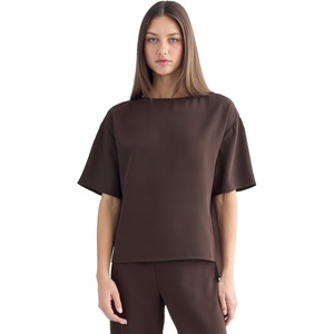 Everlane Women’s Drapey Crepe Top | GRS Recycled Polyester Relaxed Blouse with Side Slits(Dark Chocolate)