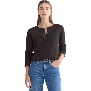 Everlane Women’s Everlane Boxy Henley in Cozy Waffle(Black)
