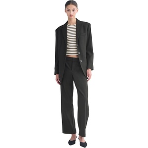 Everlane Women’s Straight-Leg Trouser in Tailor Twill | RWS Stretch Wool Blend Floor-Length Dress Pant(Black)