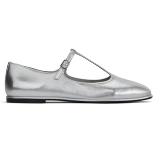 Everlane Women’s The Leather T-Strap Flat(Silver)