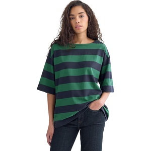 Everlane Women’s The Mariner Tee | Relaxed Boat Neck Boxy Cotton Knit Top with Dropped Shoulder(Navy/Hunter Green)