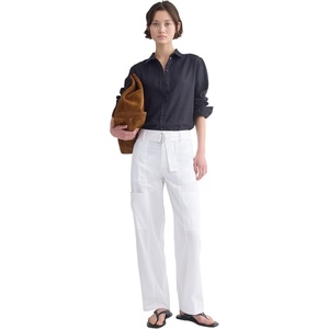 Everlane Women’s Utility Straight-Leg Cargo Pant | GOTS Organic Cotton Stretch High-Rise Cargo Trouser(White)